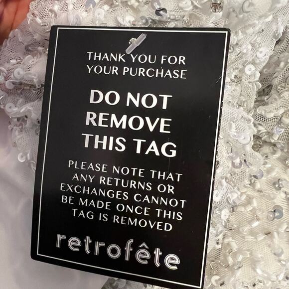 RETROFETE Mich Dress in Silver & White Mini Cocktail Sequin Beaded Size XL NEW - Picture 8 of 11